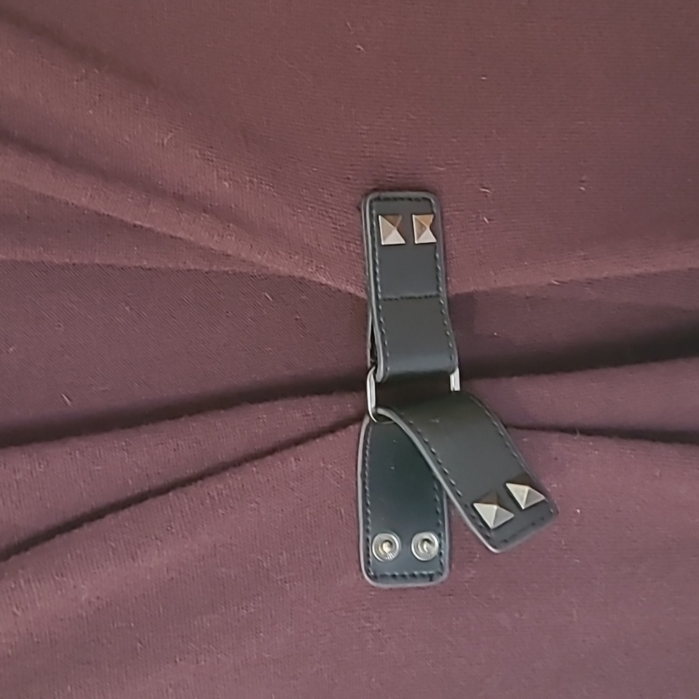 RW&CO long sleeve ladies cardigan in a rich burgundy and trendy buckle. - Picture 4 of 6
